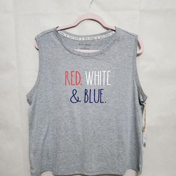 Rae Dunn Red White and Blue Patriotic July 4th American Graphic Muscle Tank Top - Picture 1 of 7